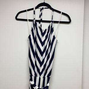 Michael Star Navy/White Chevron Print Halter Dress